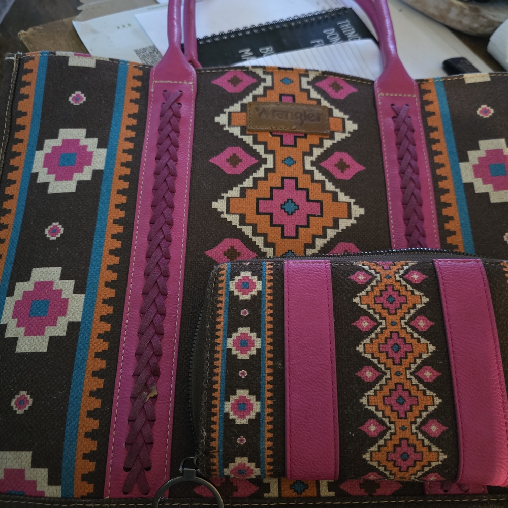Wrangler Pink and Brown Geometric Tote Bag